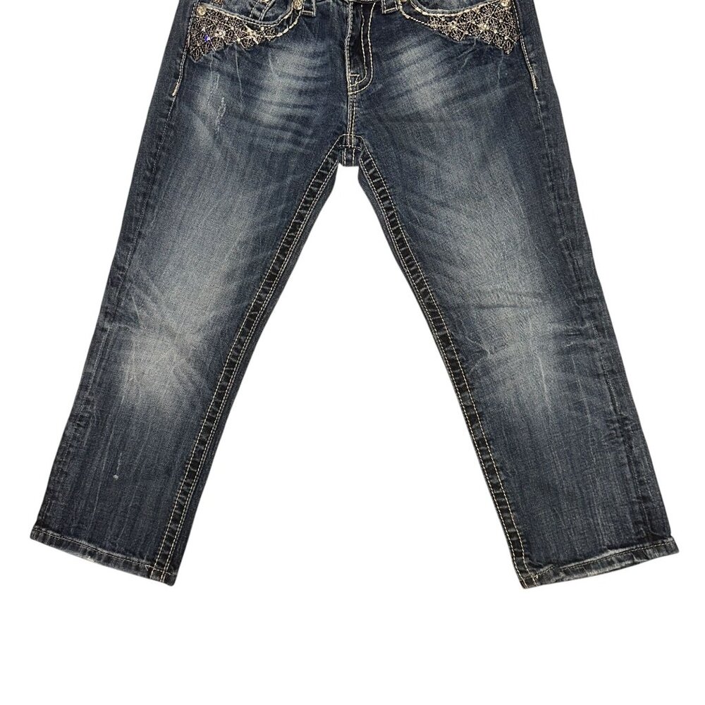 Miss Me Capris Womens Jeans 28 22 JP5810P Embroidered Studded Rhinestones Blue - Picture 4 of 8